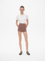 Wool Knit Striped Shorts in Red