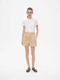 Yellow Striped Cotton Shorts