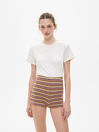 Wool Knit Striped Shorts in Orange