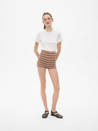 Wool Knit Striped Shorts in Orange