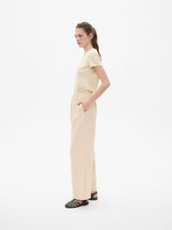 Cream Relaxed-fit Cotton Trousers