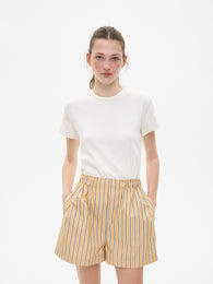 Yellow Striped Cotton Shorts