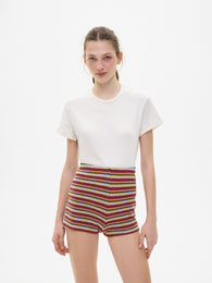 Wool Knit Striped Shorts in Red