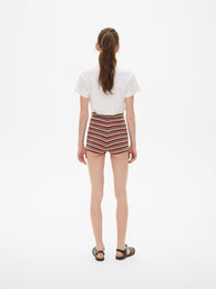 Wool Knit Striped Shorts in Red
