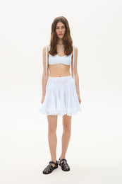 Linen mini skirt with lace white