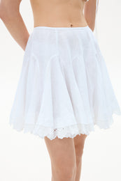 Linen mini skirt with lace white