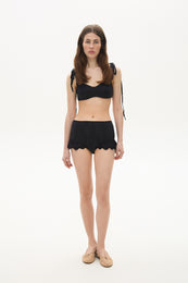 Linen bikini shorts with lace black