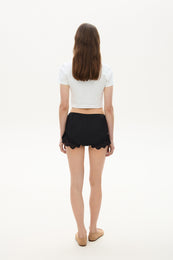 Linen bikini shorts with lace black