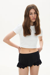 Linen bikini shorts with lace black
