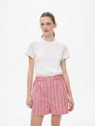 Pink Striped Cotton Shorts