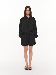 Basic linen shorts black