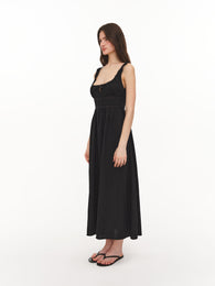 Linen midi dress black
