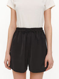 Black satin shorts