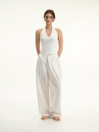White Elastic-Waist Trousers