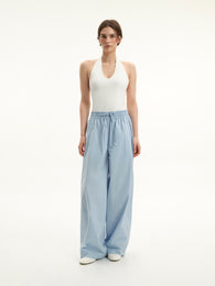 Blue Elastic-Waist Trousers