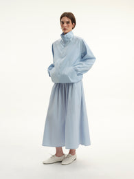 Blue Elastic-Waist Midi Skirt