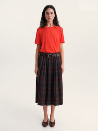 Pleated Check Midi Skirt