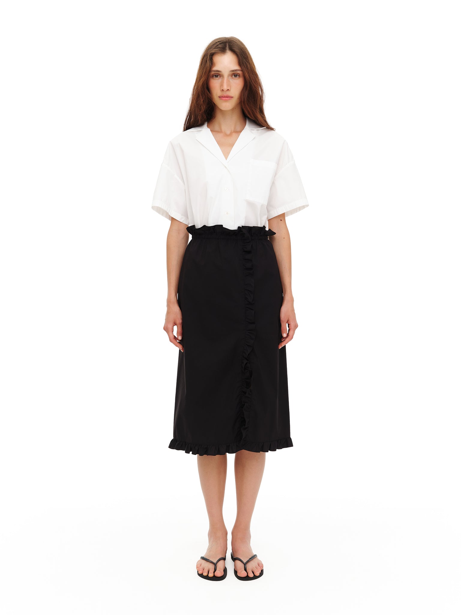 Black midi skirt with ruffles