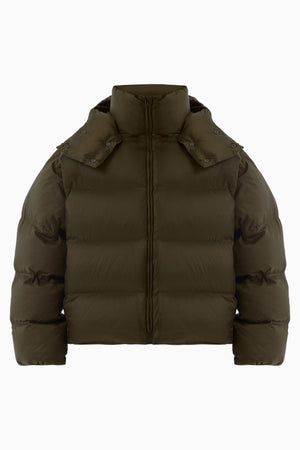 Short oversize down jacket brown-green