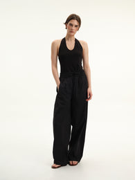Black Elastic-Waist Trousers