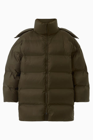 Long oversize down jacket brown-green