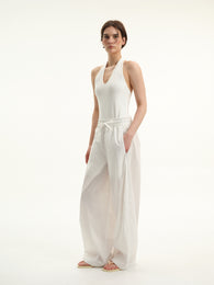White Elastic-Waist Trousers