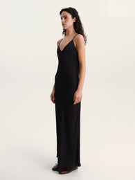 Fine-Strap Maxi Dress in Black