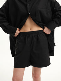 Black Elastic-Waist Shorts
