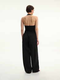 Black Elastic-Waist Trousers