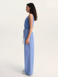 Striped Cotton Trousers in Blue