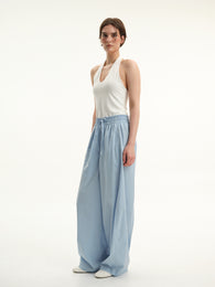 Blue Elastic-Waist Trousers