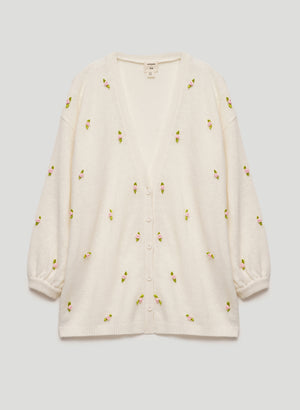 Milk cardigan with satin flowers  KATSURINA + JUL