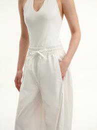 White Elastic-Waist Trousers