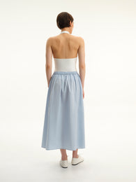 Blue Elastic-Waist Midi Skirt