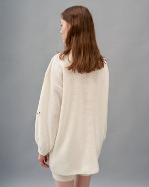 Milk cardigan with satin flowers  KATSURINA + JUL