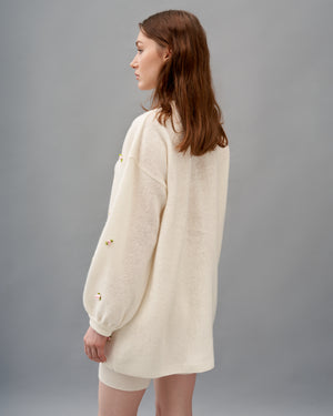 Milk cardigan with satin flowers  KATSURINA + JUL