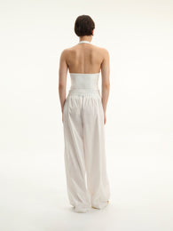 White Elastic-Waist Trousers