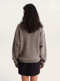 Full-Zip Knit Sweater in Brown
