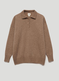 Light brown melange oversized knitted polo sweater with cashmere addition KATSURINA + JUL