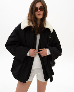 Oversized workwear black jacket with a detachable collar