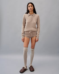Light brown melange knitted polo sweater with cashmere addition KATSURINA + JUL