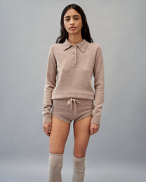 Light brown melange knitted polo sweater with cashmere addition KATSURINA + JUL