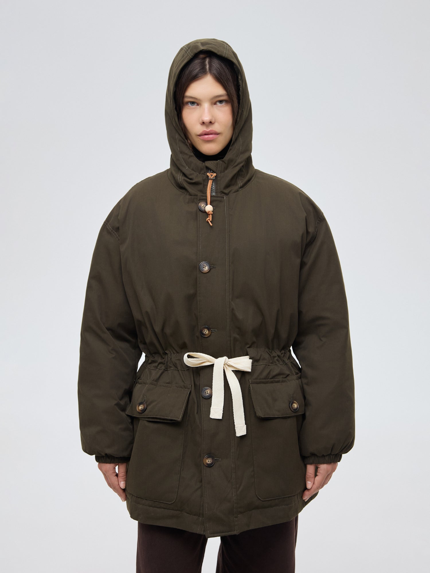 Relaxed parka in khaki