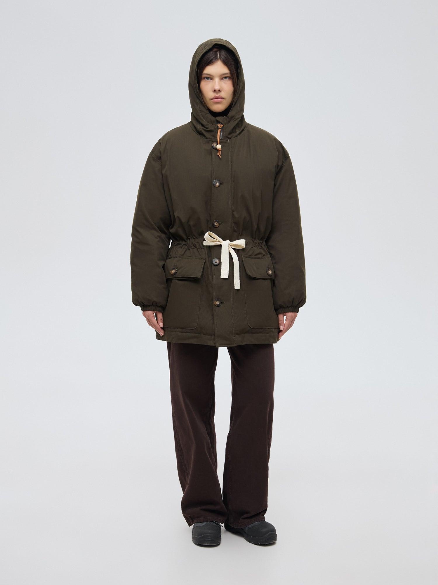 Relaxed parka in khaki