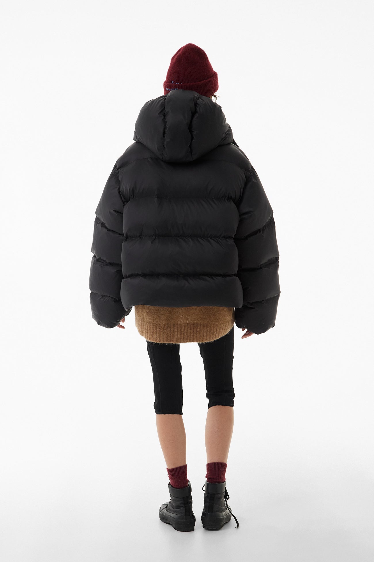 Black Short Oversized Hooded Puffer Jacket