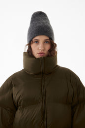 Long oversize down jacket brown-green