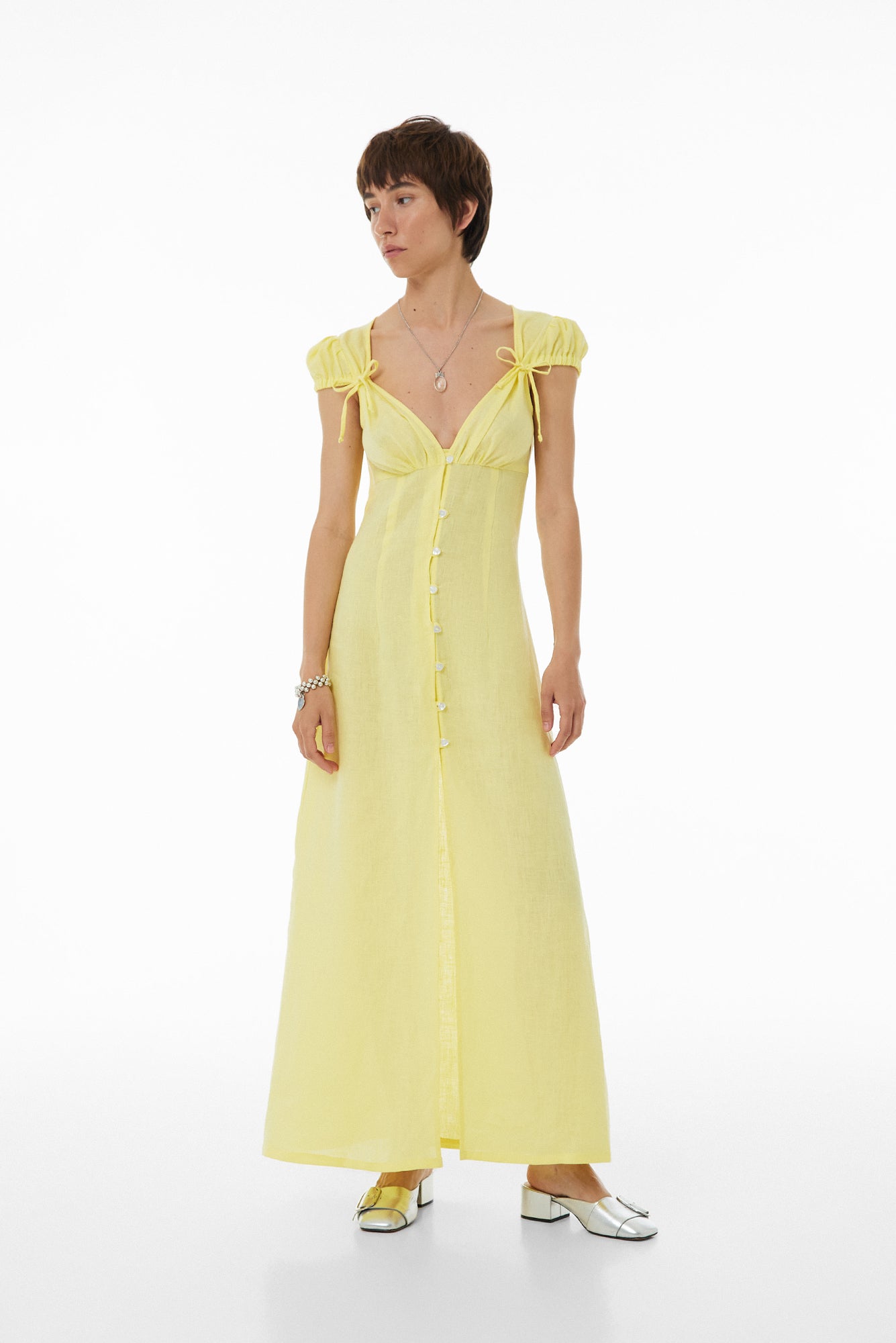Linen dress with buttons SS23 yellow