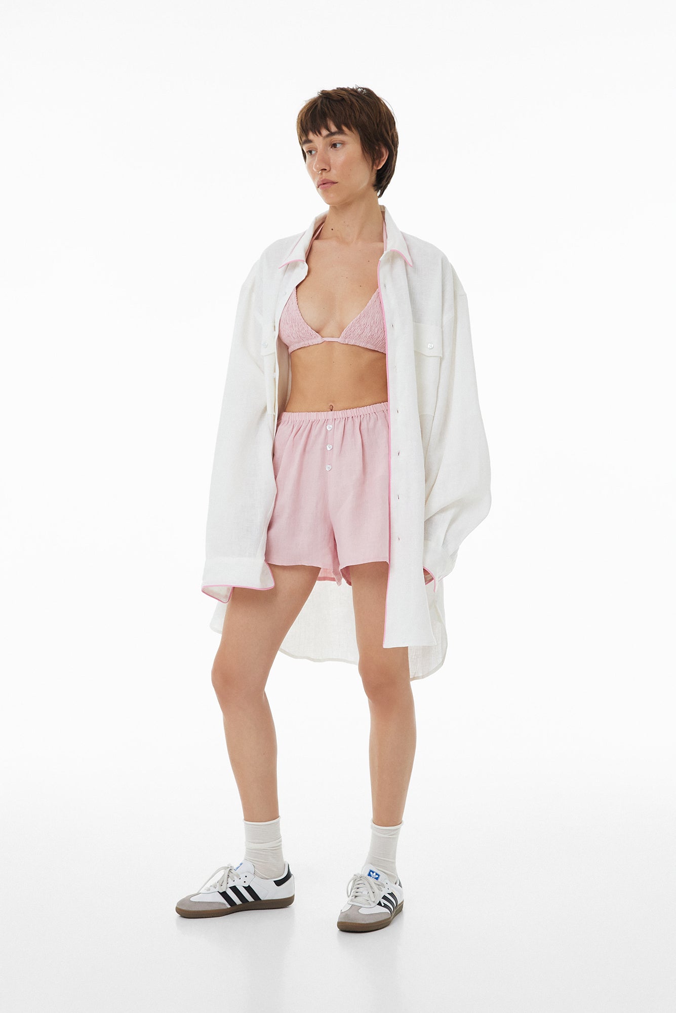 Oversize shirt with pink piping SS23