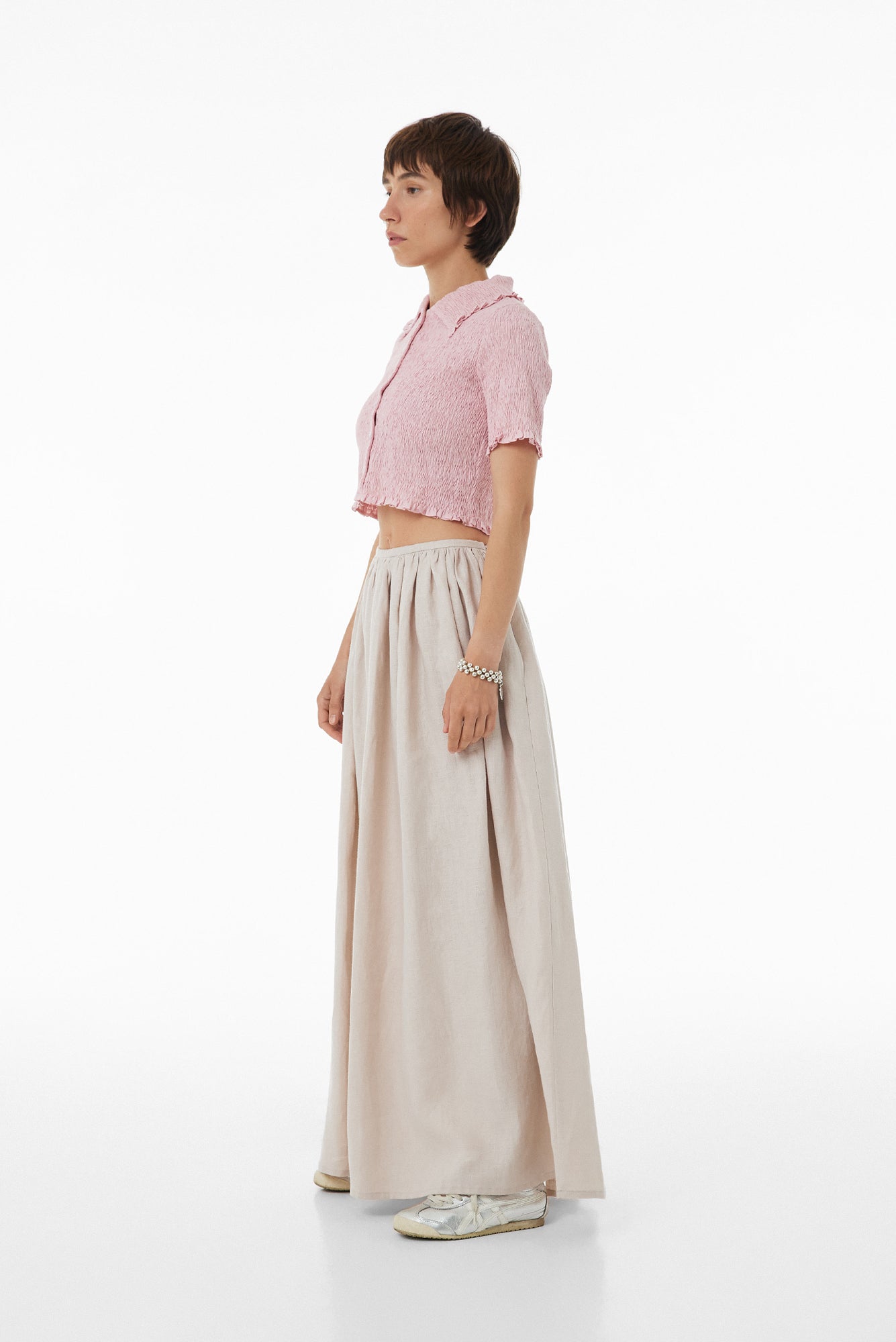 Cropped shirt of harvested linen SS23 pink