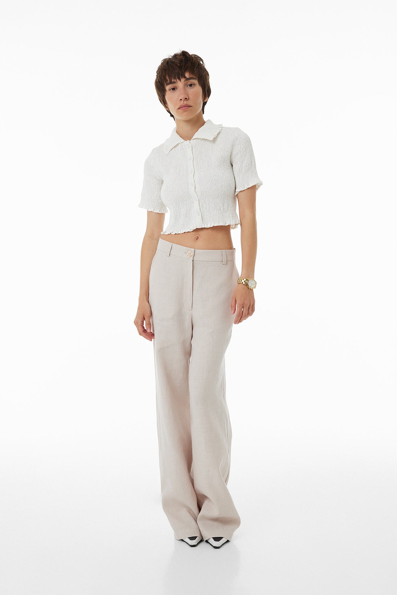 Cropped shirt of harvested linen SS23 milk